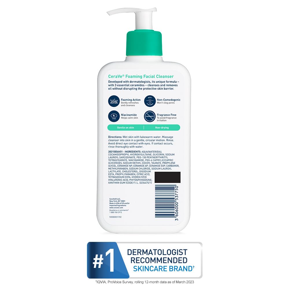 CeraVe Foaming Facial Cleanser, Daily Face Wash for Oily Skin with Hyaluronic Acid