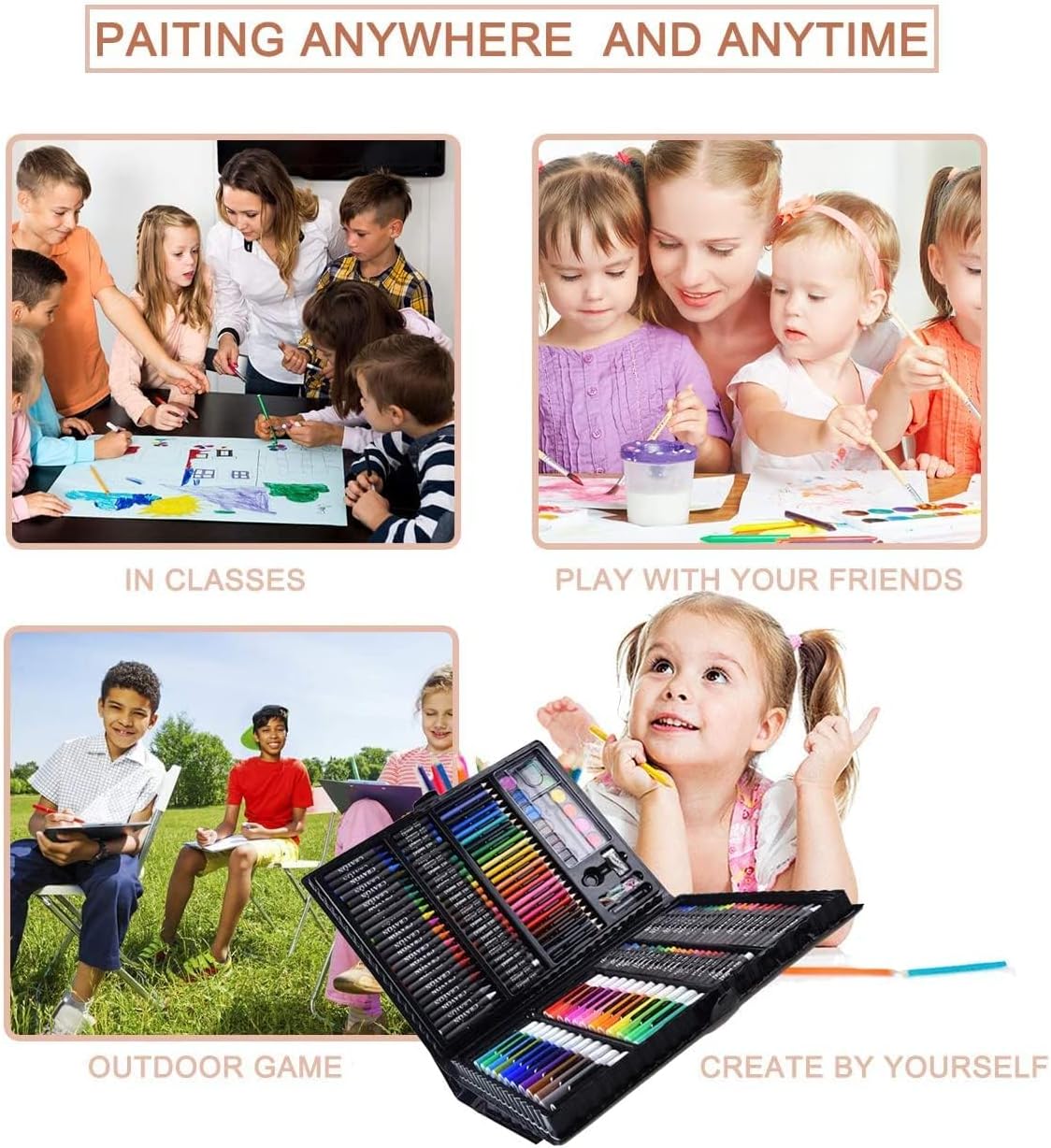 Plastic Kids New 150 Pcs Deluxe Art Set Box Drawing Kit
